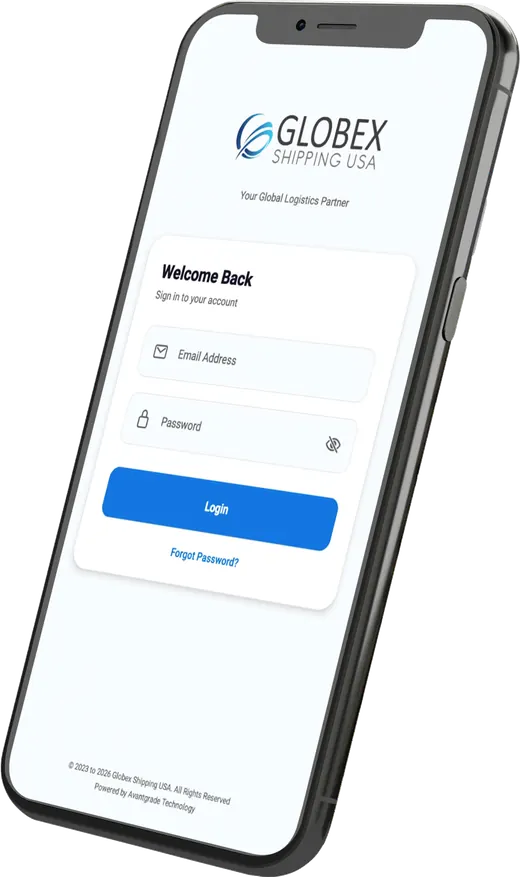 Globex Shipping mobile app login screen